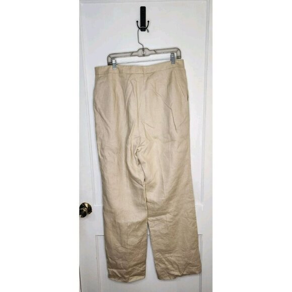 Ellen Tracy Women Size 14 100% Linen Dress Pants Pleated Beige High Rise - Picture 2 of 6